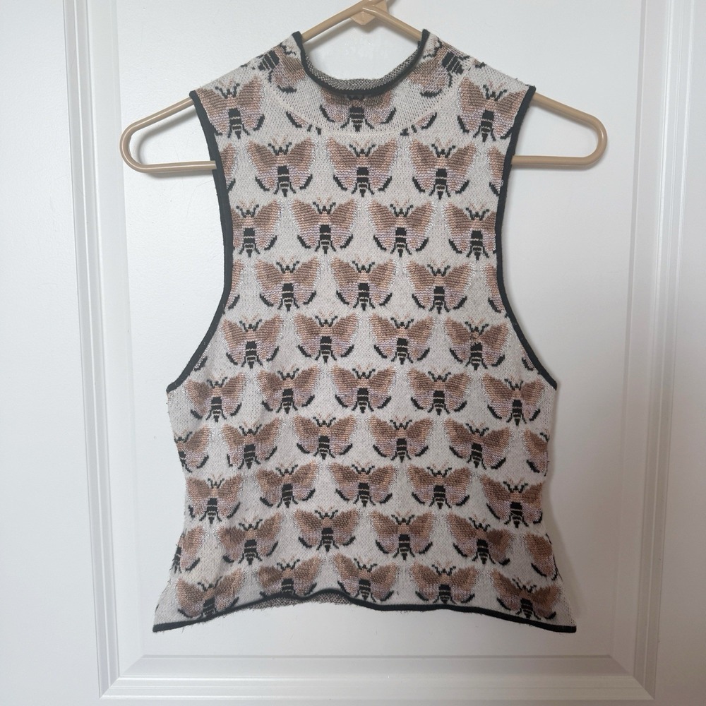 Anthropologie Butterfly Tank Top XS Mock Neck Whimsigoth Indie Nature Artsy Knit